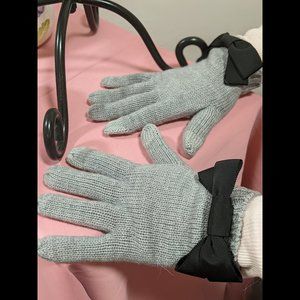 Kate Spade Grey Gloves with Black Bows Text Friendly Fingertips Size OS